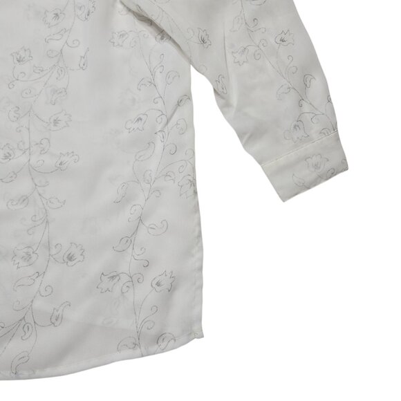 Mosaic Blouse Womens 16 White Floral Sheer Button Up Shirt Fairy Romantic Top - Picture 8 of 12